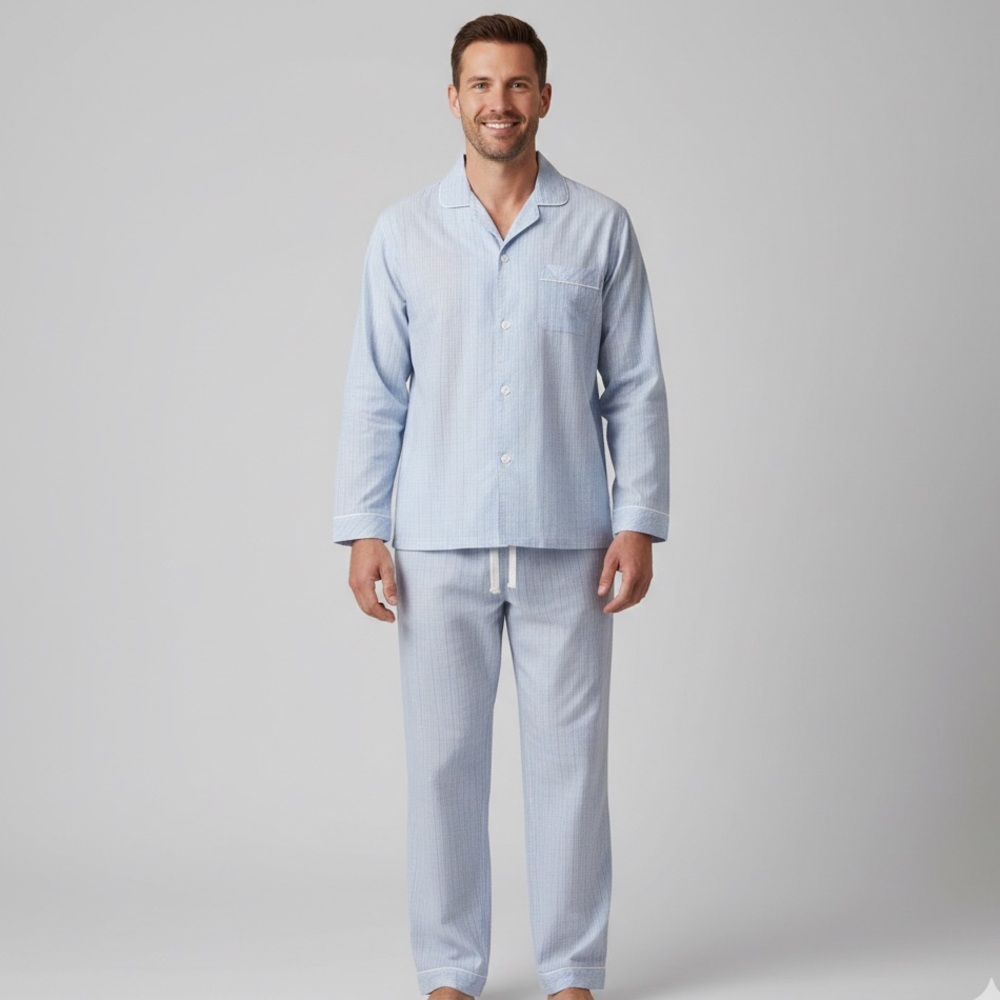 Roundtree‎ & Yorke Blue Plaid Sleepwear Set M